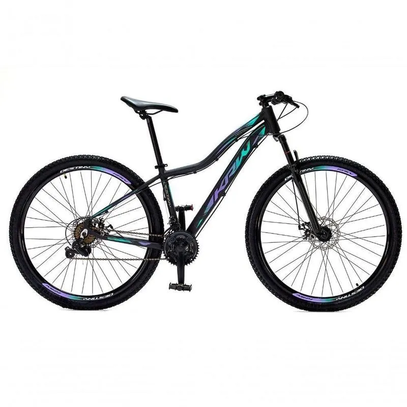 Bicicleta Aro 29 Krw Alumínio Shimano 24 Vel Freio A Disco Suspensão S4 15.5 Preto-Lilás E Turquesa