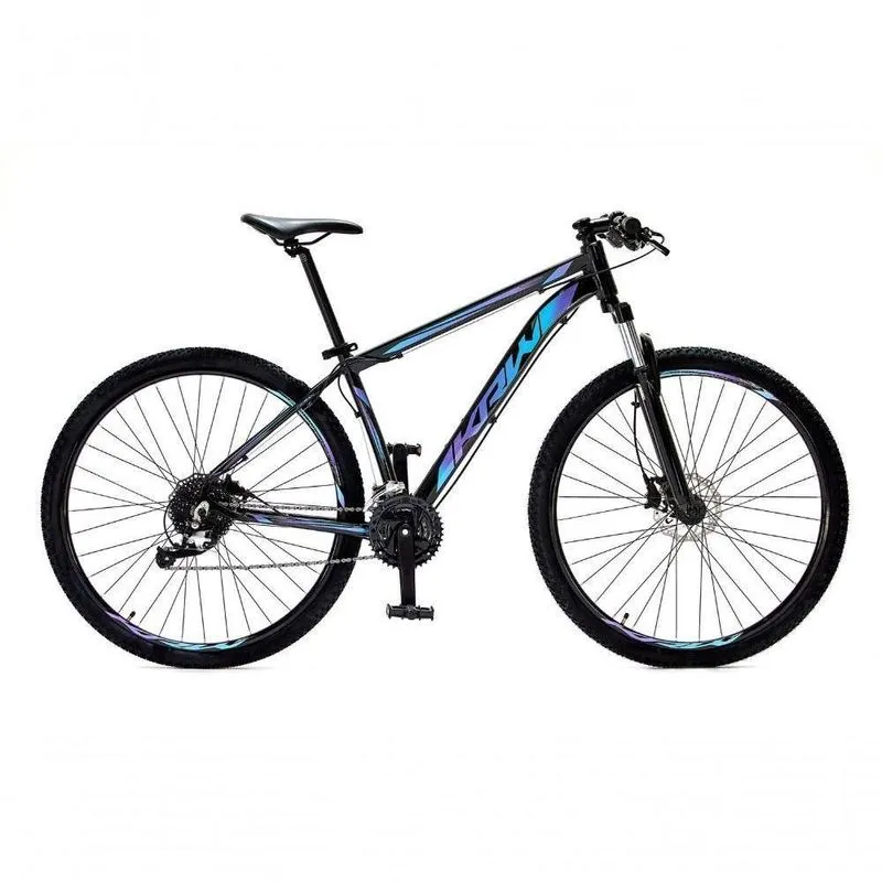 Bicicleta Aro 29 Krw Alumínio 27 Vel Freio Hidráulico Suspensão Com Trava S9 21 Preto-Azul E Roxo