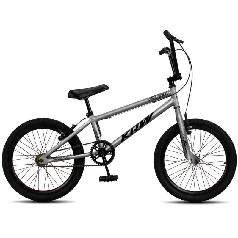 Bicicleta Infantil Aro 20 Aero KRW BMX Cross Freio V-Brake Sem Marchas Prata-Preto