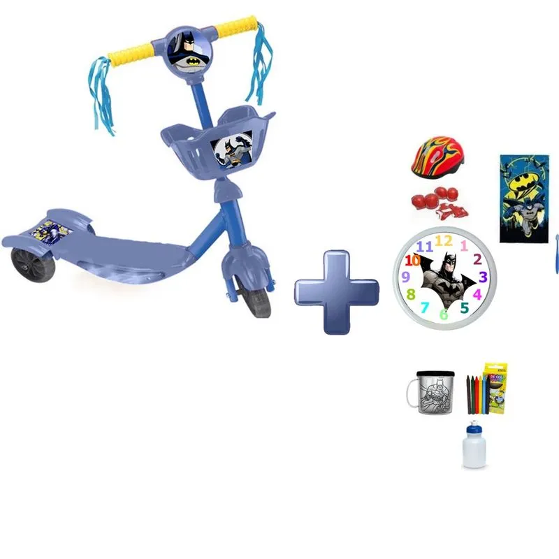 Brinquedo Patinete Menino do Batman + 5 Itens Presente