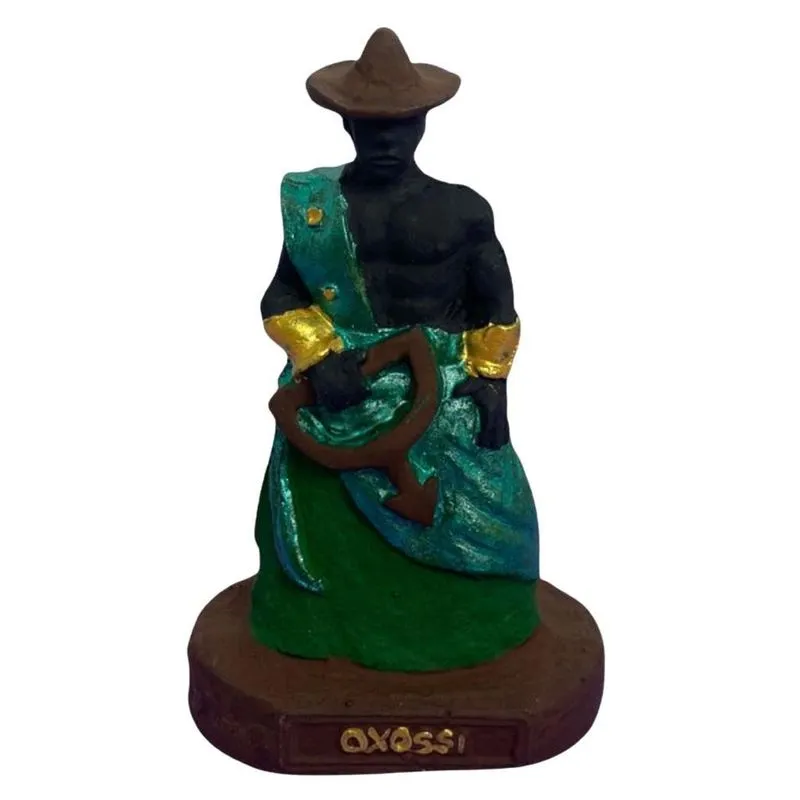 Imagem Do Orixá Oxóssi Em Verde Com Chapéu 10 Cm