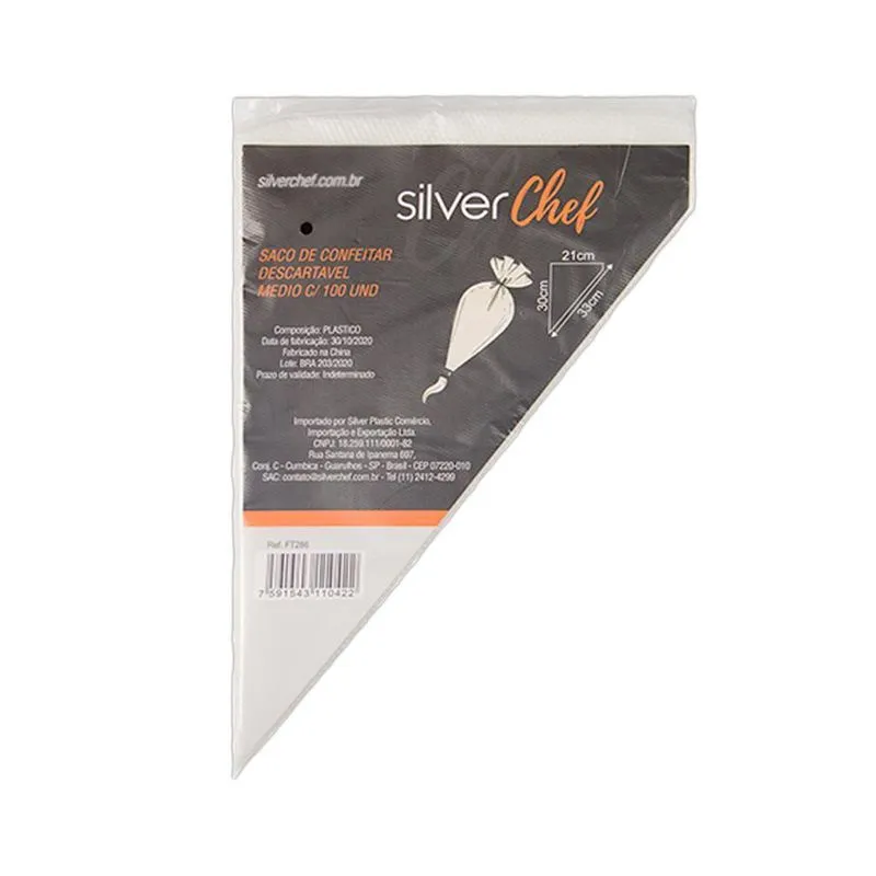 Saco Manga Plástico Medio Silver Chef De 100 Unidades