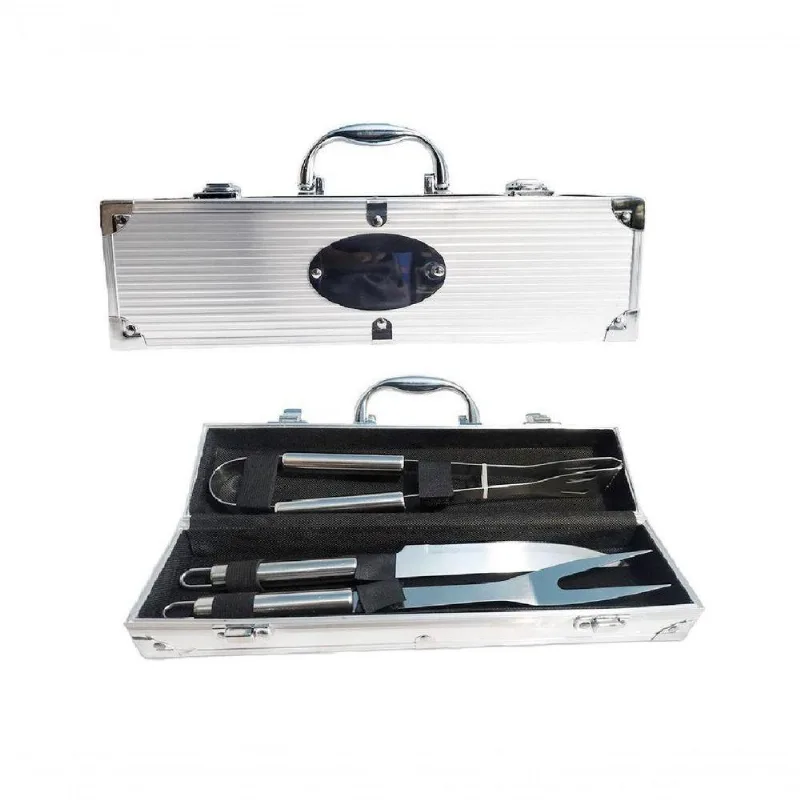 Kit Maleta Churrasco Inox 3 Peças De Alumínio