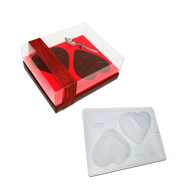 Kit Caixa De Chocolate 2 Corações + Forma Bwb De 200g