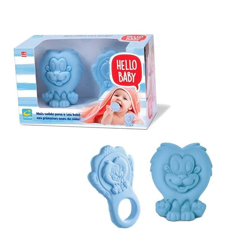Leãozinho Mordedor De Bebê Hello Baby Azul Infantil