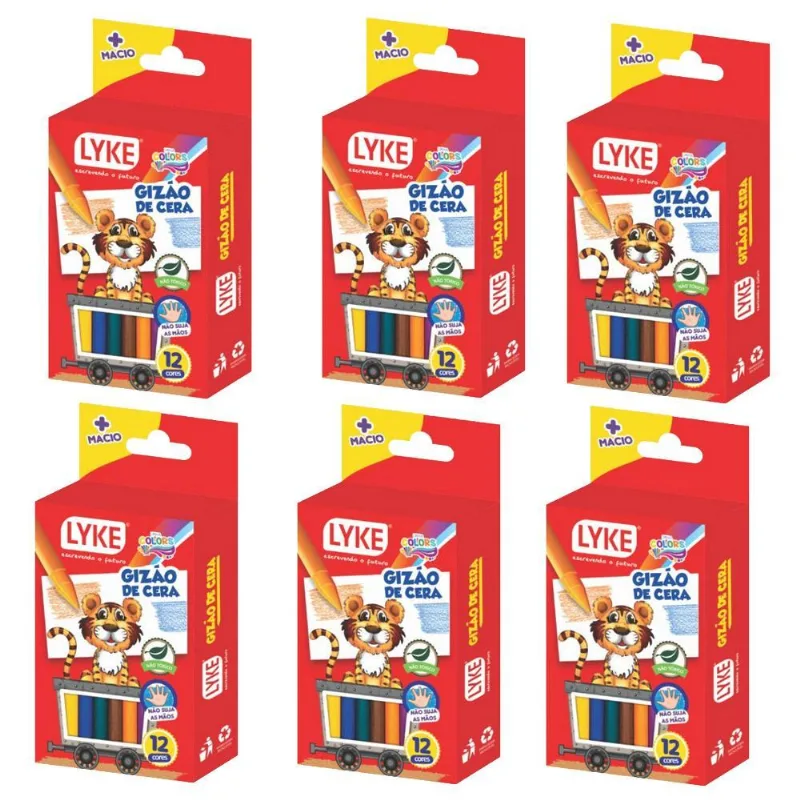 Kit 6 Gizão De Cera 12 Unidades 94g Escolar Infantil Cores