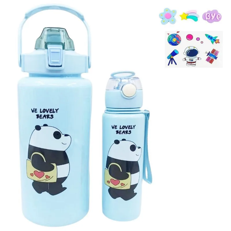 Kit 2 Garrafas We Lovely Urso Panda 2L E 700Ml Adesivos Azul
