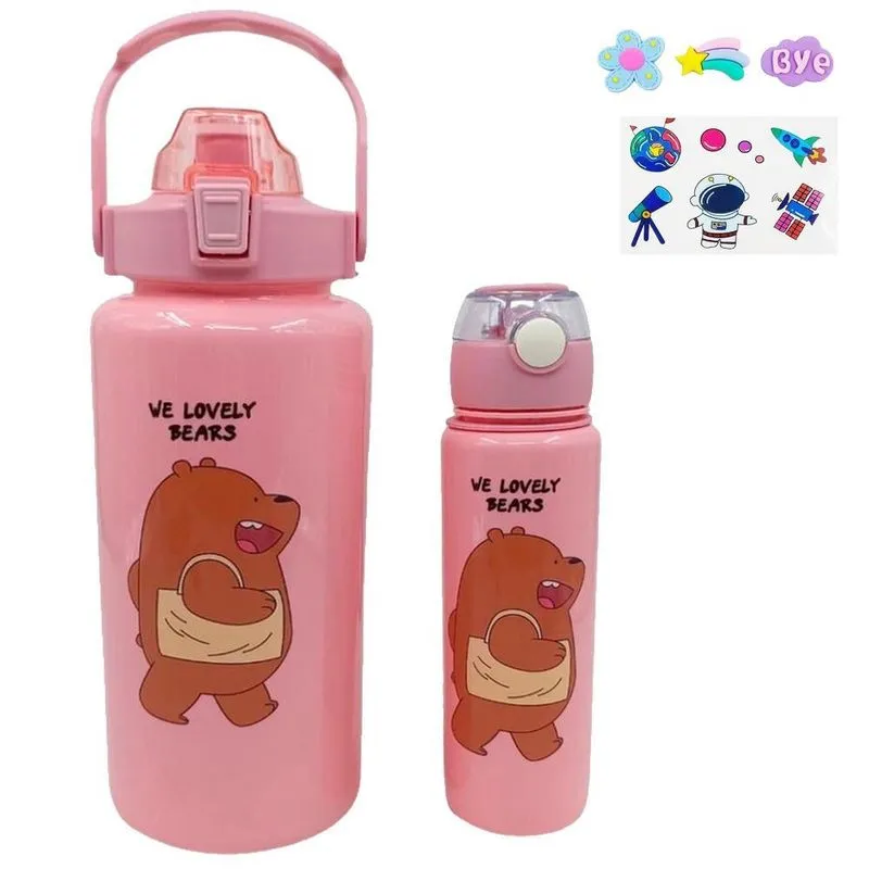 Kit 2 Garrafas De Água Rosa We Lovely Bears 2l E 700ml