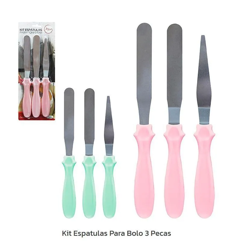 Kit Espátulas Confeitar Bolo 3 peças de Aço Inox