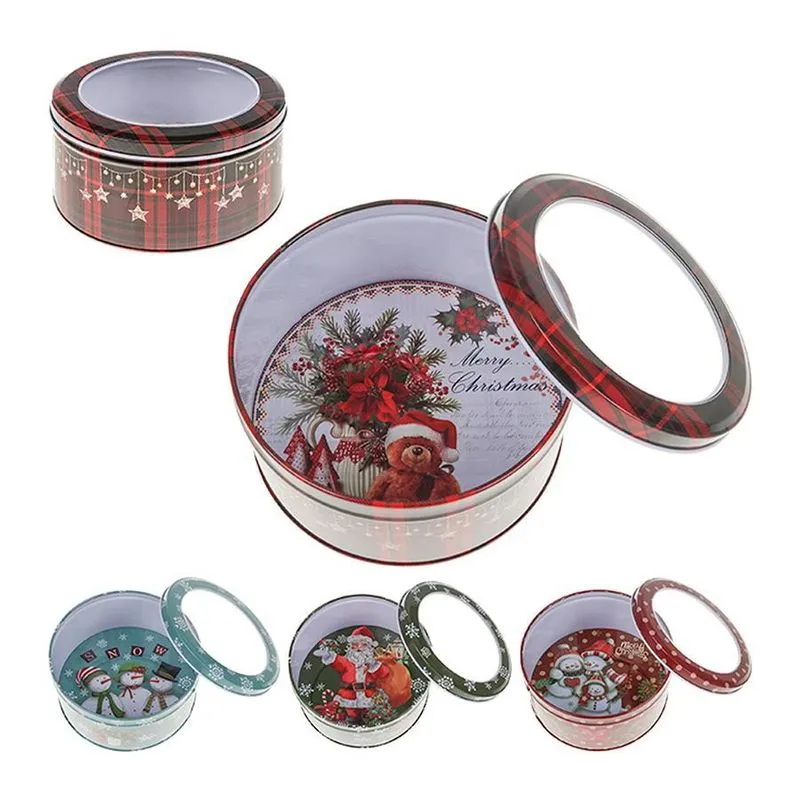 Lata Natalinas Divertidas Redonda Com Visor 13x7cm 1un