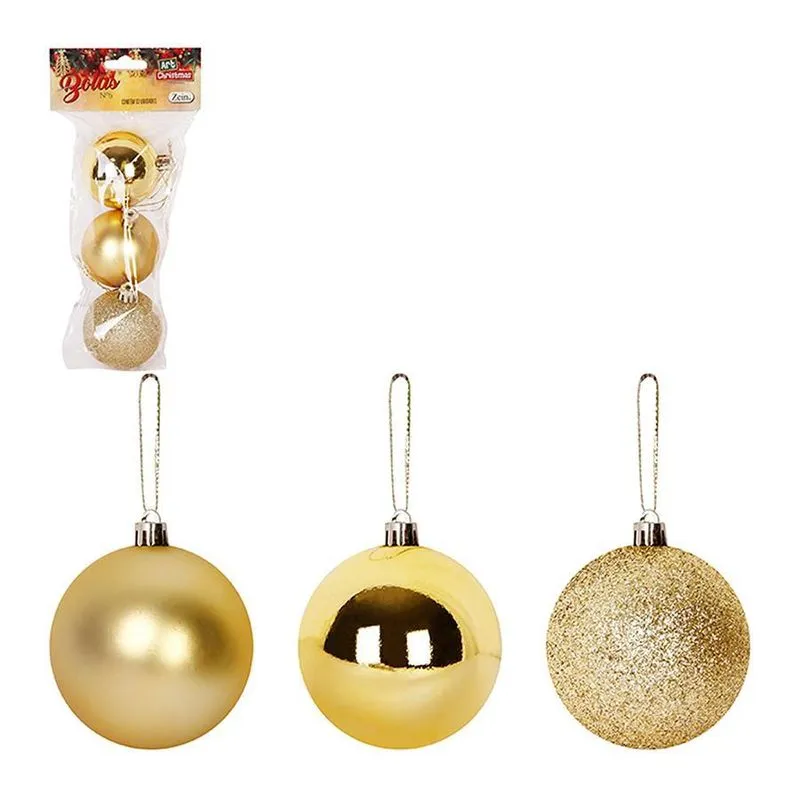 Enfeite Bola Arvore De Natal Dourada 6cm 3un