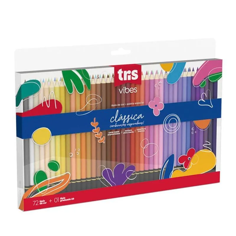 Lápis De Cor Vibes Clássica 72 Cores + 1 Lápis 6b - Tris