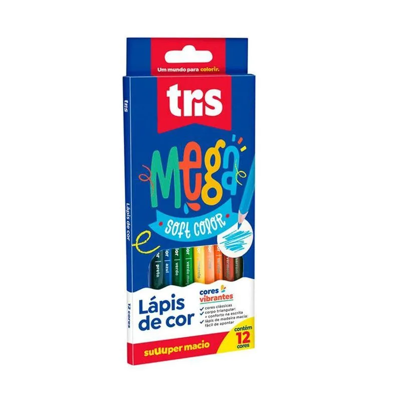 Lápis De Cor Mega Soft Color 12 Cores Core Vibrantes - Tris