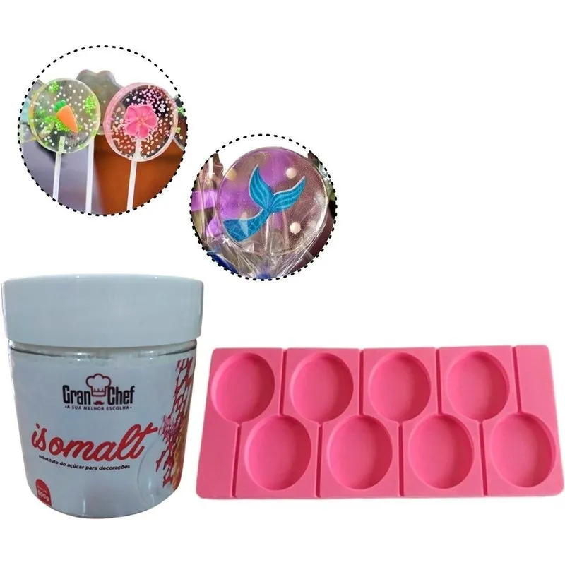 Kit Forma Silicone Rosa + Isomalt De 500g De Confeitar