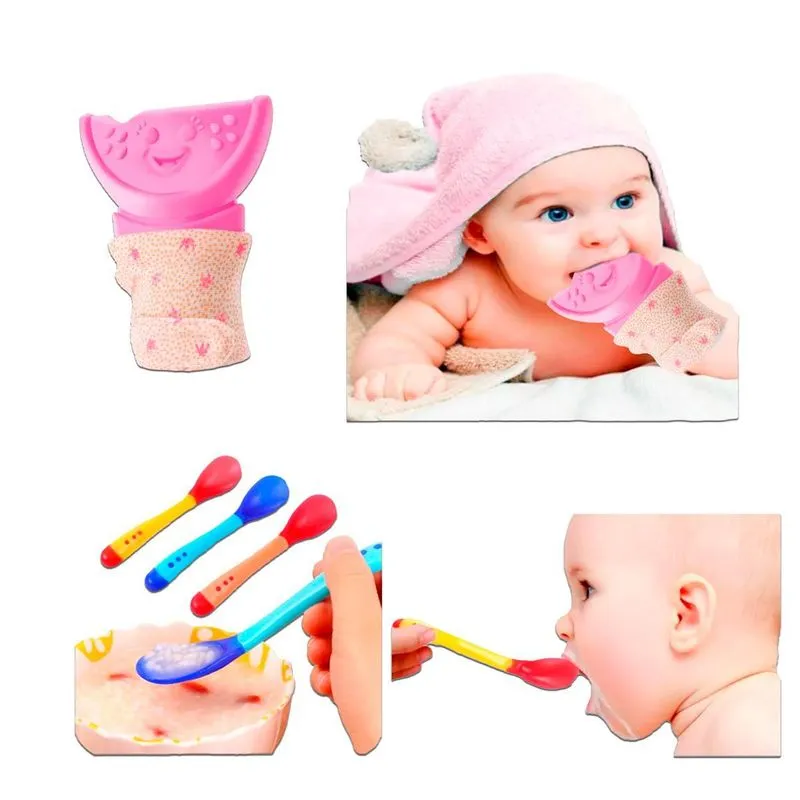 Kit Colherzinha Sensível Para Bebês Meninos E Luva Mordedor