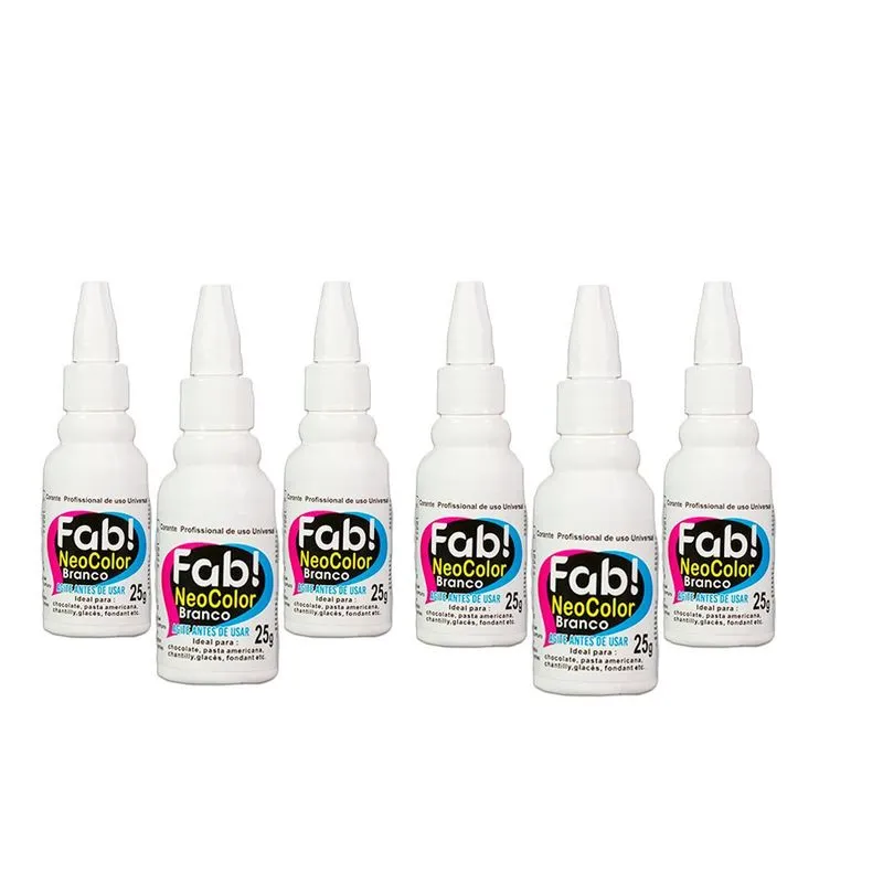 Kit Confeiteiro 6 Corantes Neocolor Fab Branco De Bolos