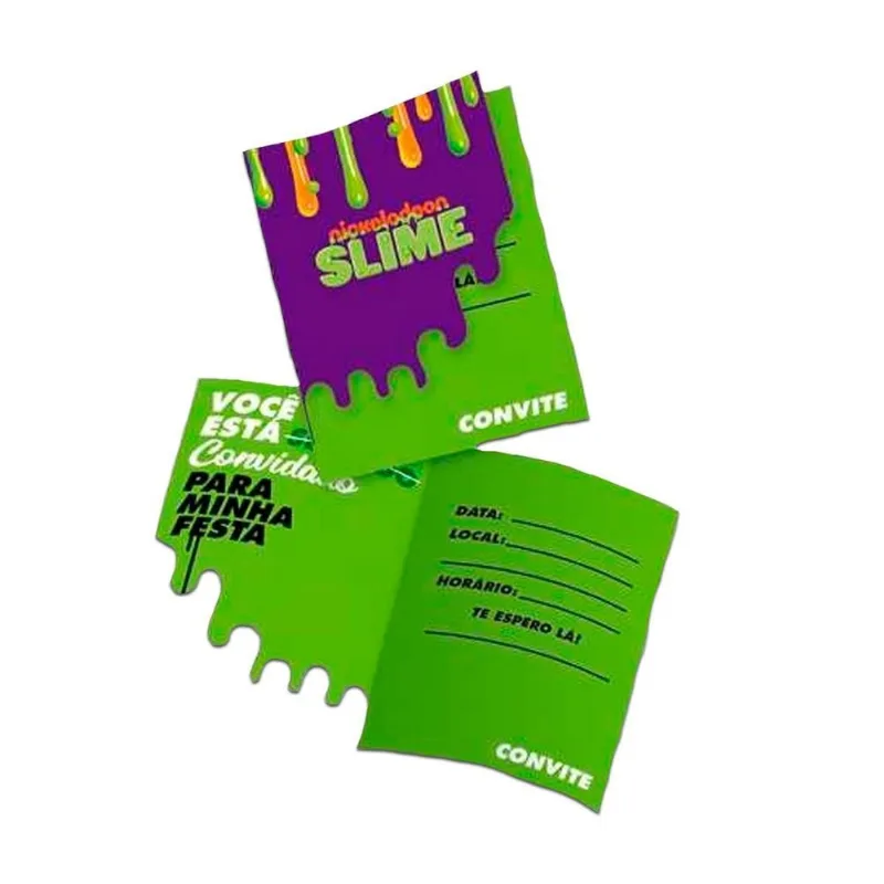 Convite De Festa De Slime De Aniversário Com 8 Unidades