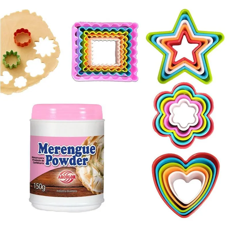 Kit Confeitaria 20 Cortadores De Biscoito E Merengue Powder