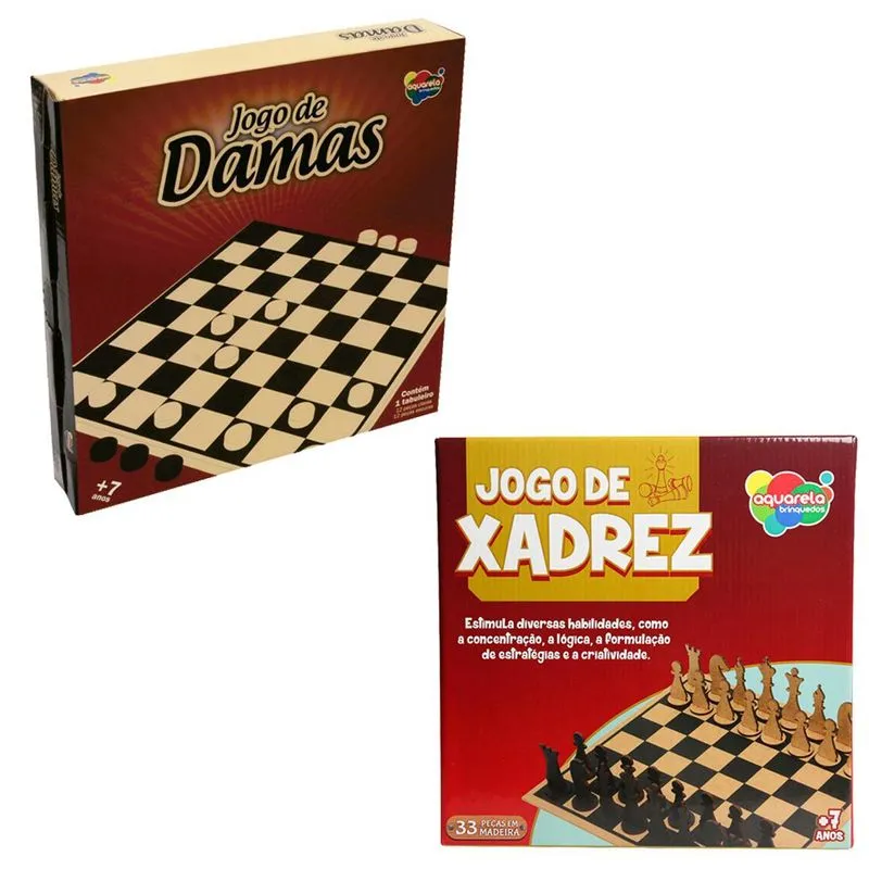 Kit Jogos De Tabuleiro Xadrez E Damas Aquarela