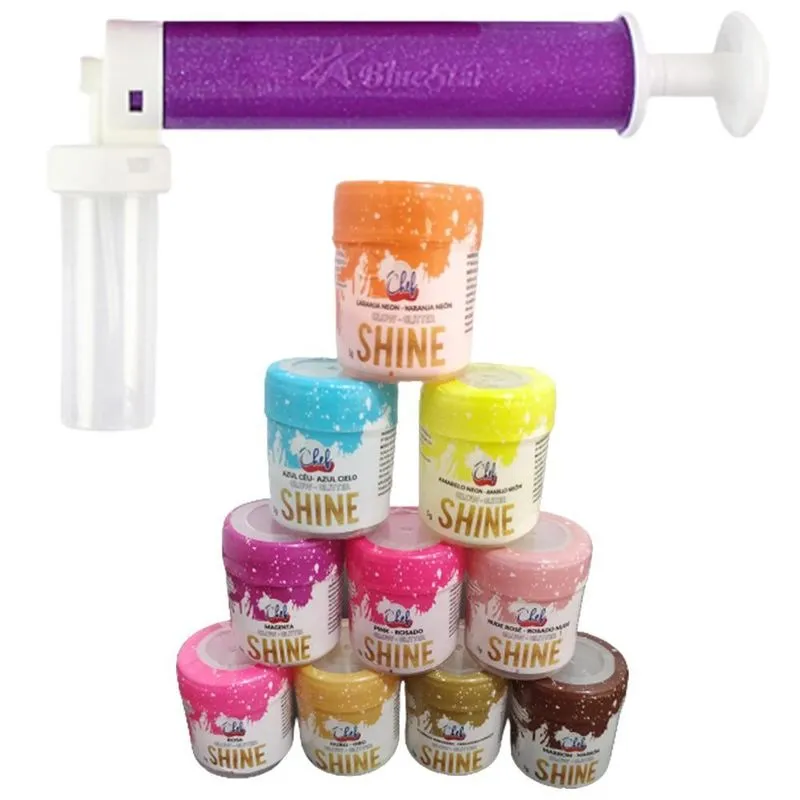 Kit Confeitaria 5 Glitter Shine+ Borrifador Brilho Bluestar