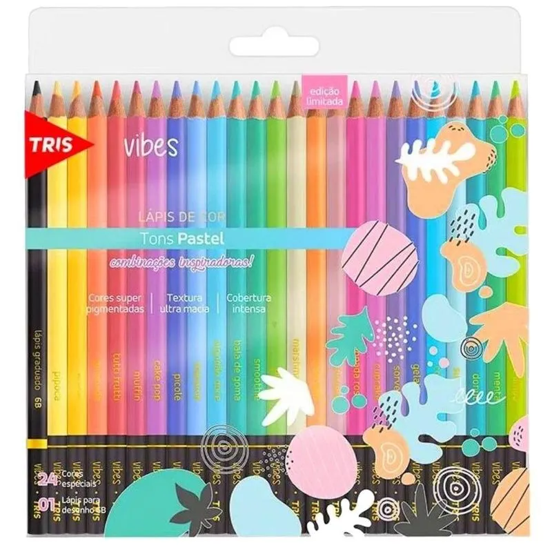 Lápis De Cor Vibes Tons Pastel 24 Cores + 1 Lápis 6b - Tris