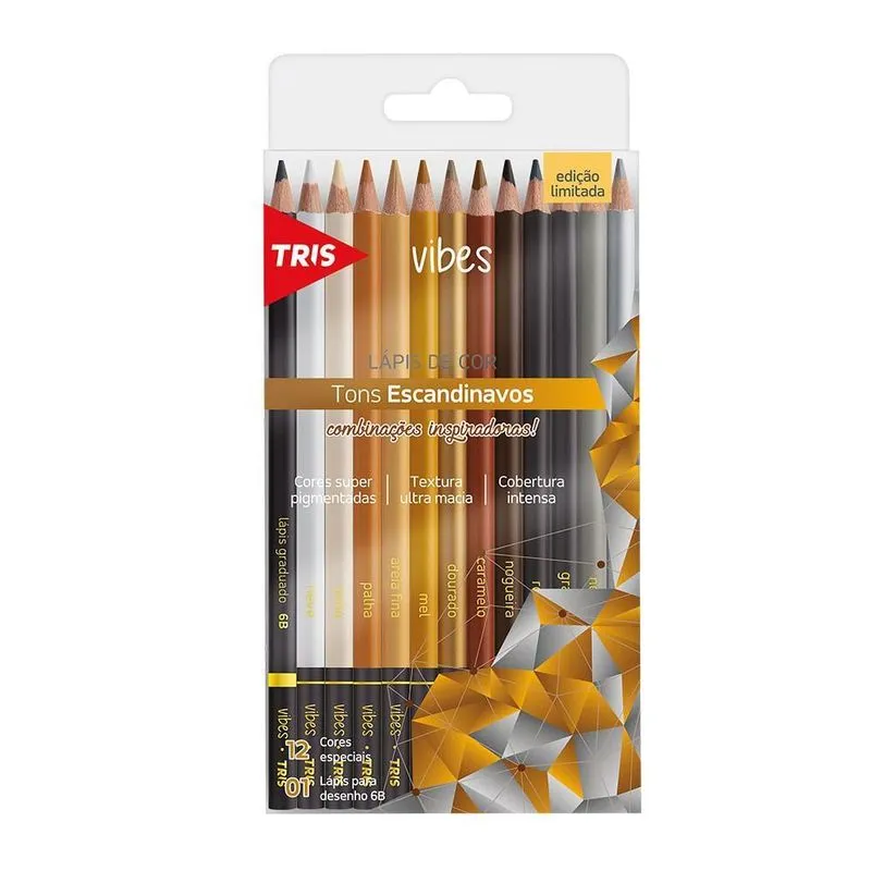 Lápis De Cor Vibes Escandinavos 12 Cores + 1 Lápis 6b - Tris