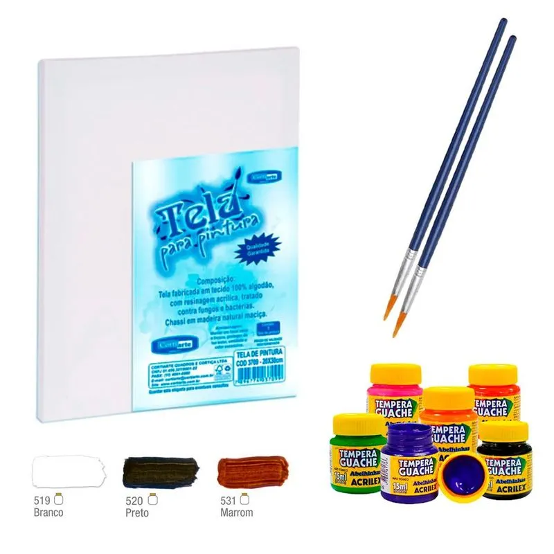 Kit Pintura Tela, Pincéis E Tintas Guaches Cores 4