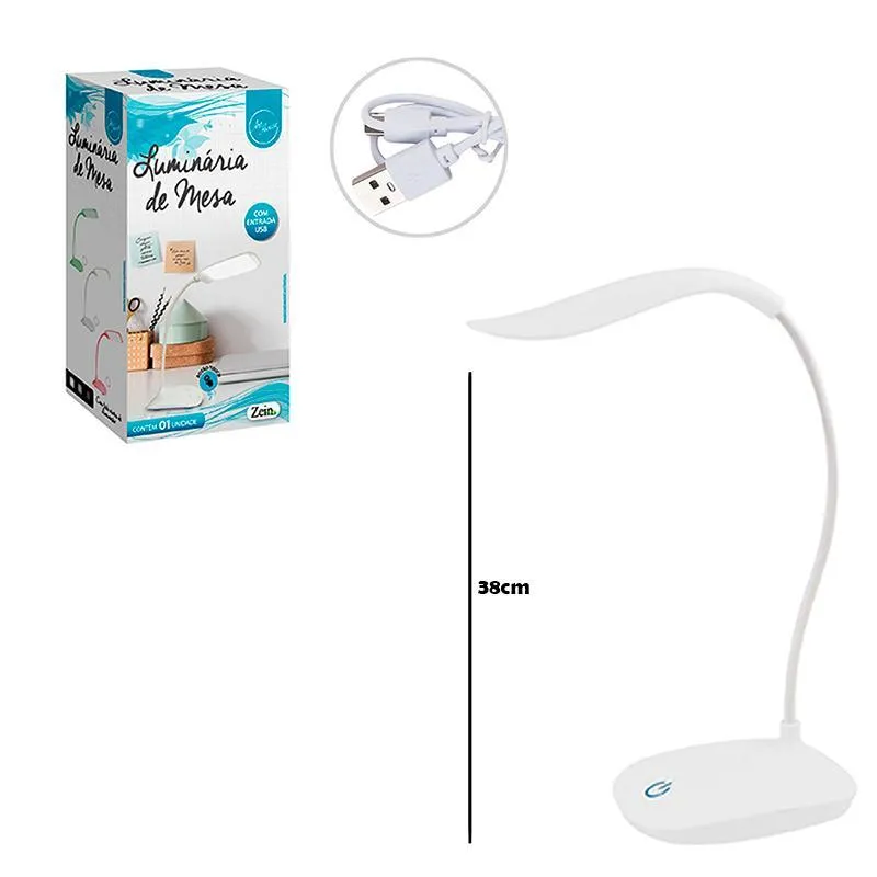 Luminária De Mesa Portatil Recarregavel Branco 38cm