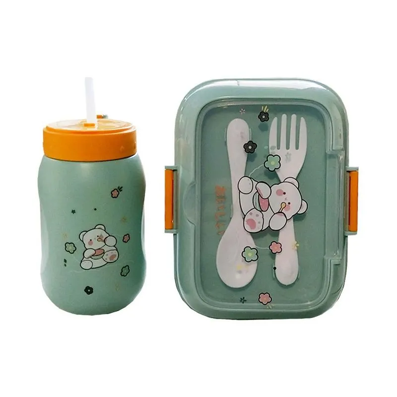 Kit Squeeze 500ml E Porta Lanche Com Talheres Lanche Azul