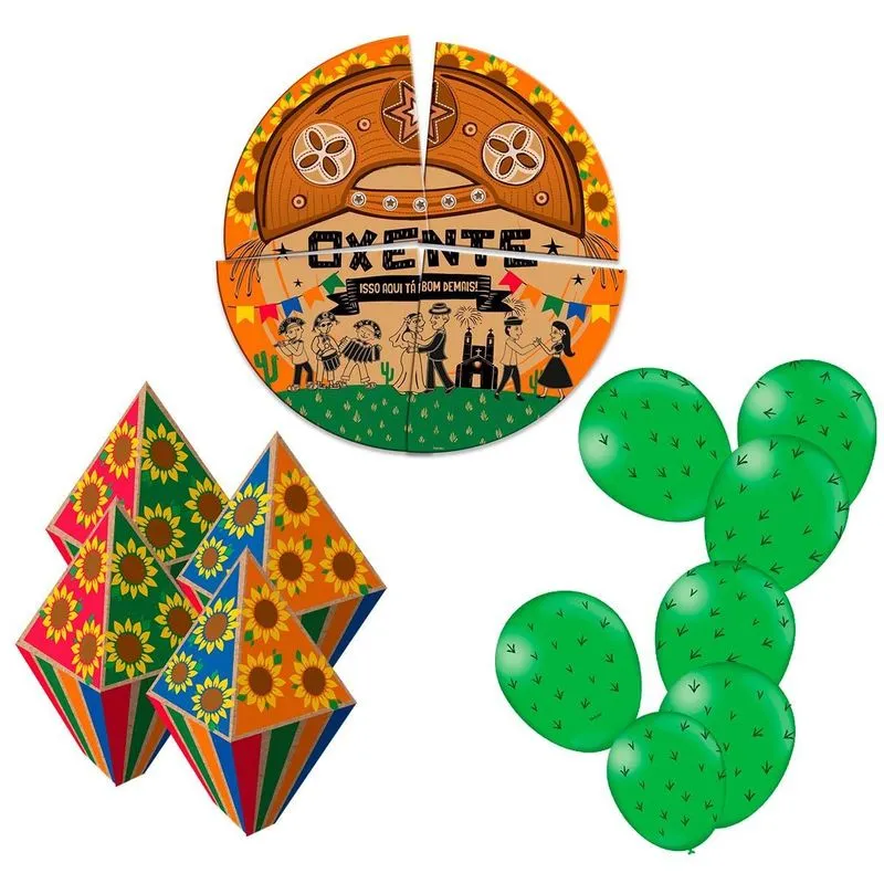Kit Festa Junina Painel 90cm, Balão De Papel E Bola Sertão