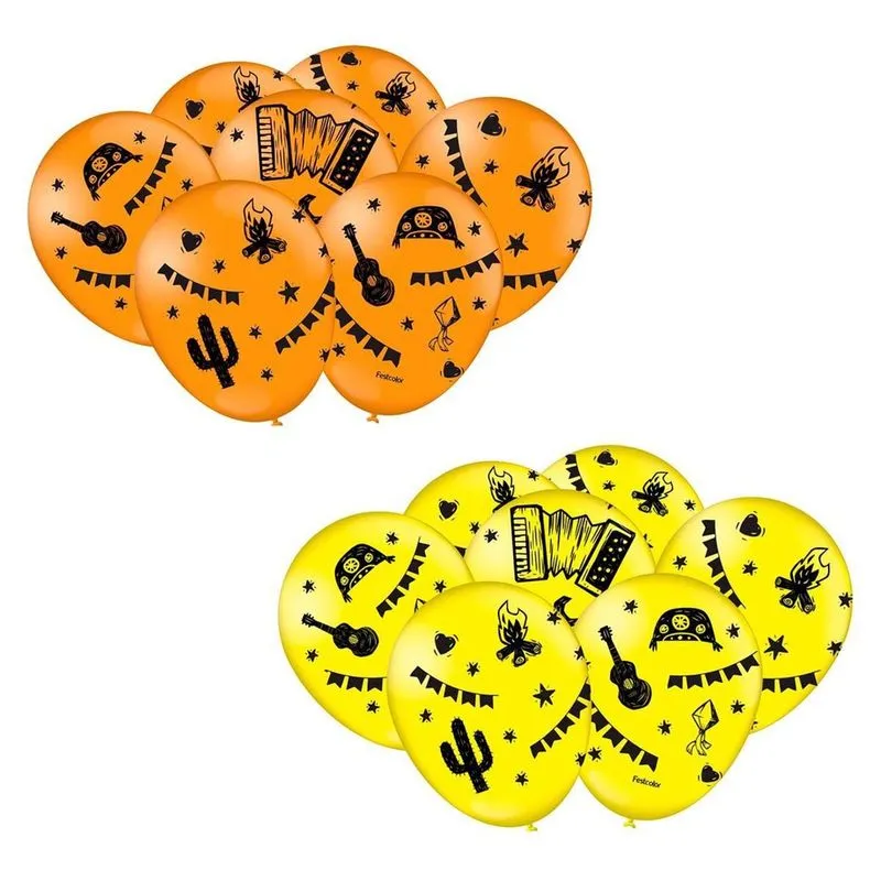 Kit Balão Festa Junina Sertão 50Un Laranja E Amarelo 9''