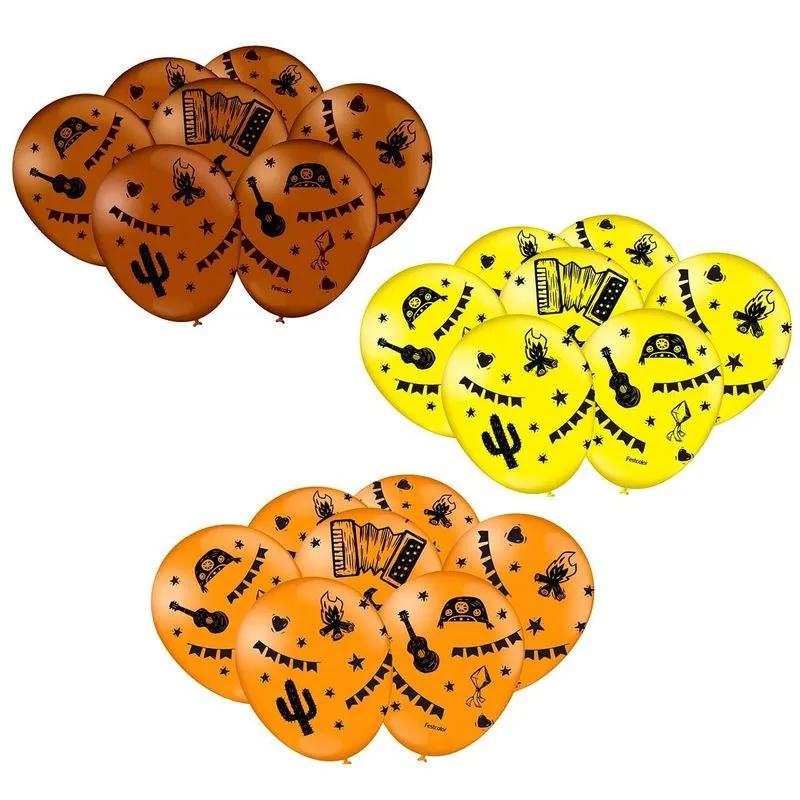 Kit Balão Festa Junina Sertão Laranja, Marrom E Amarelo 75un