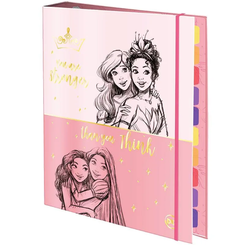Fichário Princesas Disney Argolado 48 Folhas Elástico Rosa