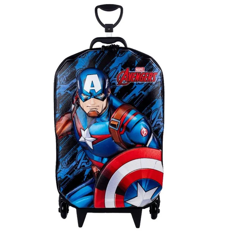 Mochila De Rodinhas 3D Infantil Capitão America Azul