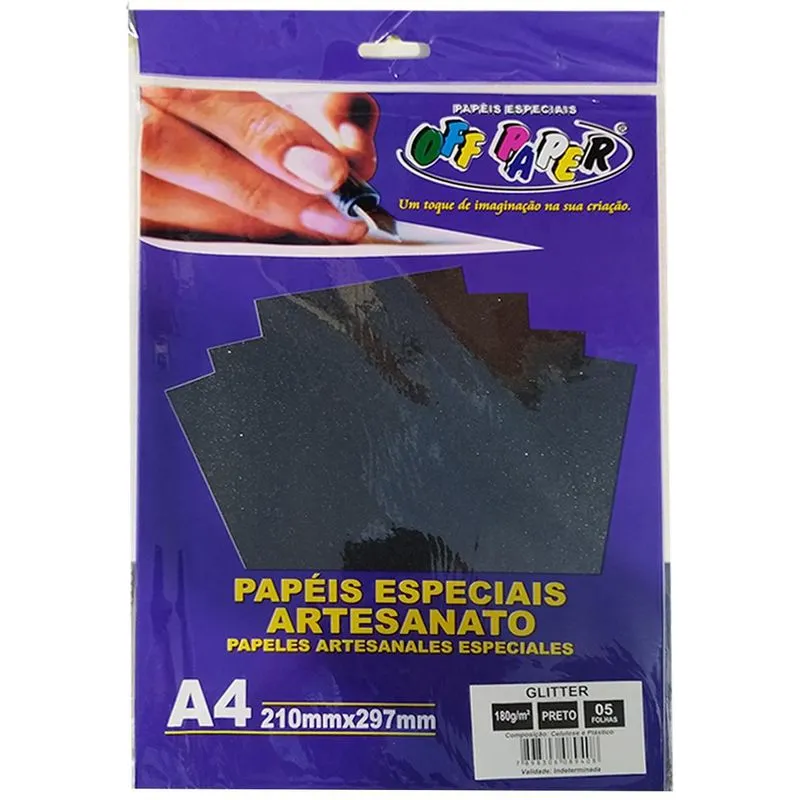 Papéis Especiais Glitters A4 210x297mm Preto 5f