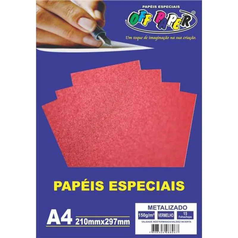 Papel Metalizado 210x297mm Vermelho 150g - 15 Folhas