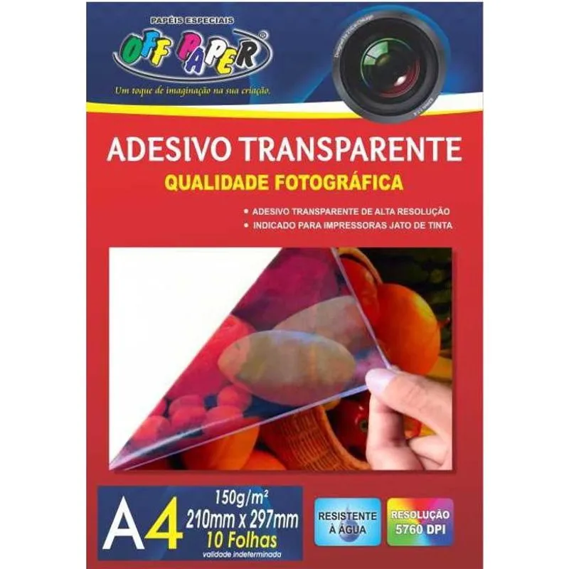 Papel Adesivo Transparente 210x297mm - 10 Folhas