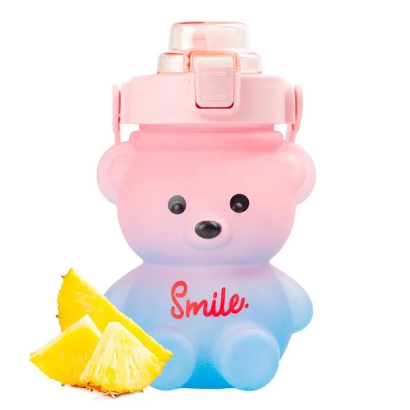 Garrafa De Água Ursinho 1400Ml Squeeze Com Alça Rosa E Roxo