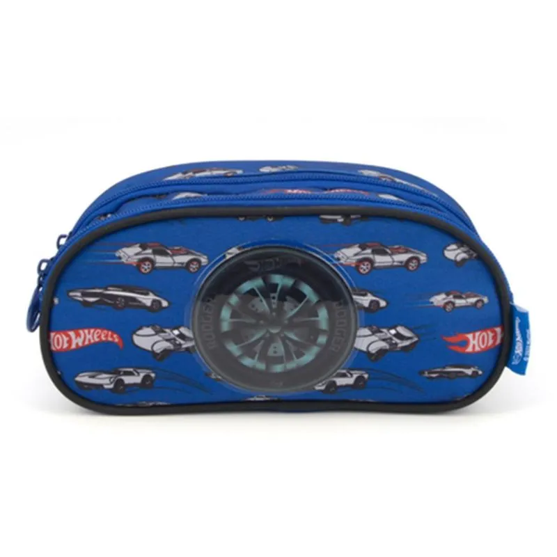 Estojo Duplo Escolar Hot Wheels Pneu Azul Infantil Luxcel