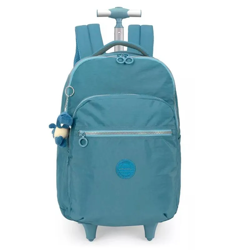 Mochila De Rodinhas Crinkle Azul Up4you Chaveiro Bichinho