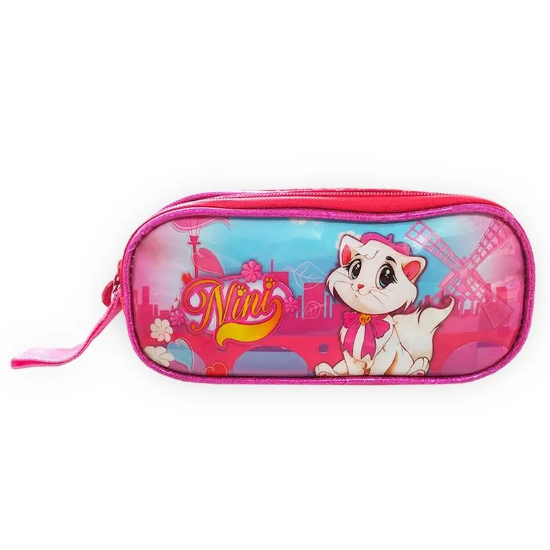Estojo Duplo Gatinha Nini Rosa E Vermelho - Clio