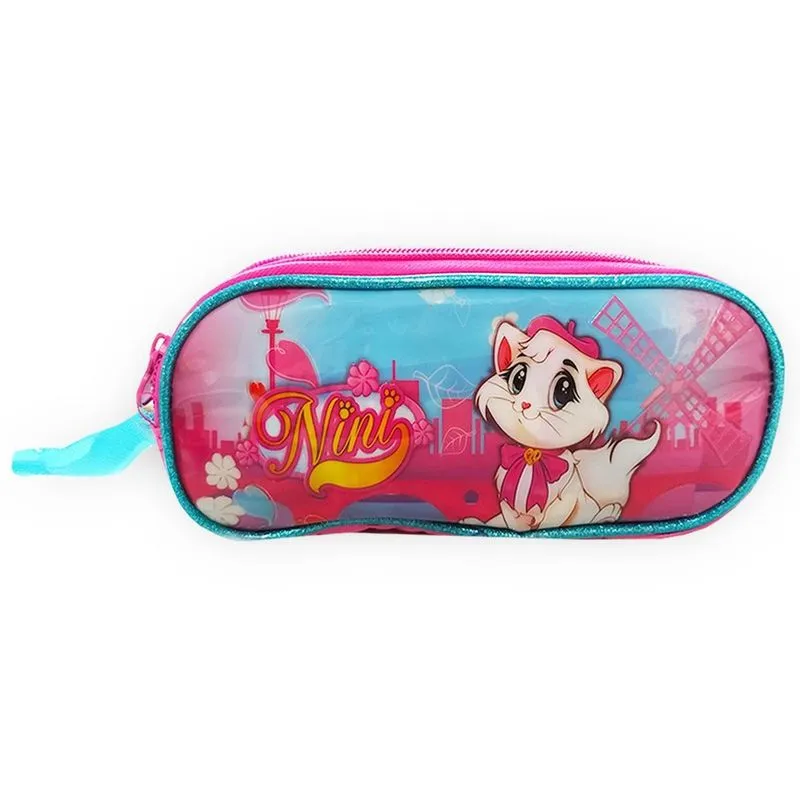 Estojo Duplo Gatinha Nini Rosa E Azul - Clio