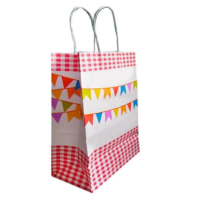 Sacolas Kraft Junina Com Bandeirinhas 10un 18x22cm