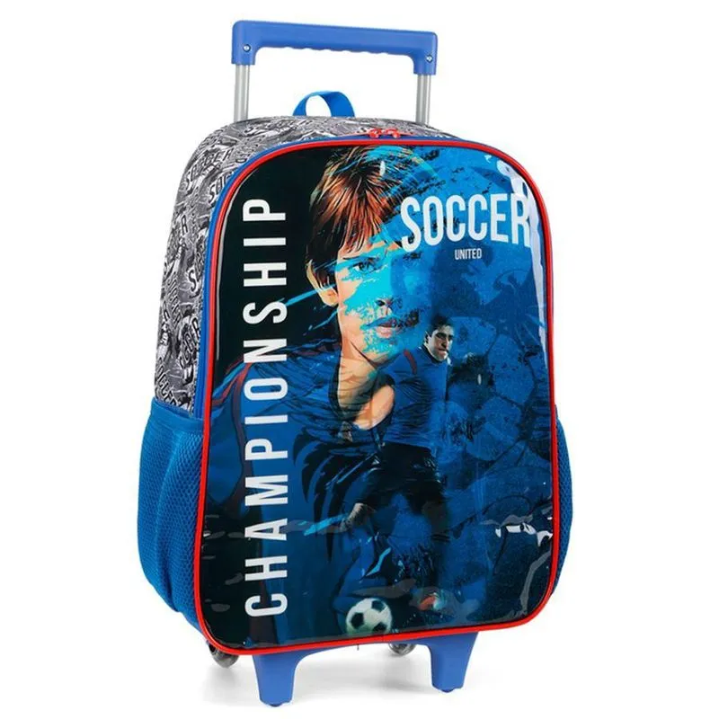 Mochila de Rodinhas Futebol Azul - Luxcel - 46x30x16 cm