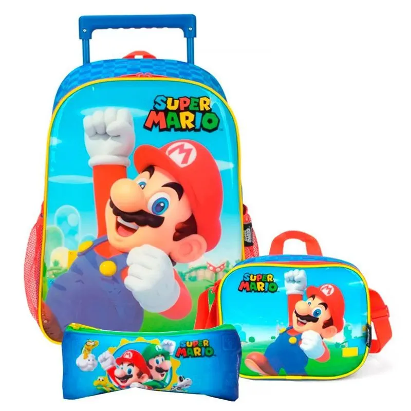 Kit Escolar Super Mario - Mochila + Lancheira + Estojo