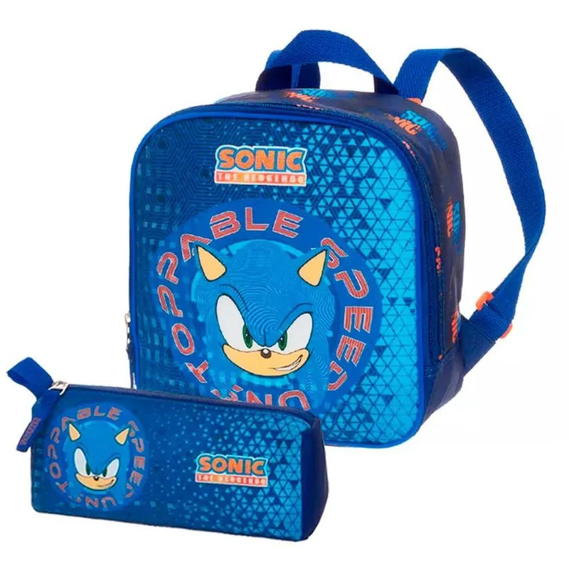 Kit Volta Às Aulas Infantil - Lancheira Sonic + Estojo Azul