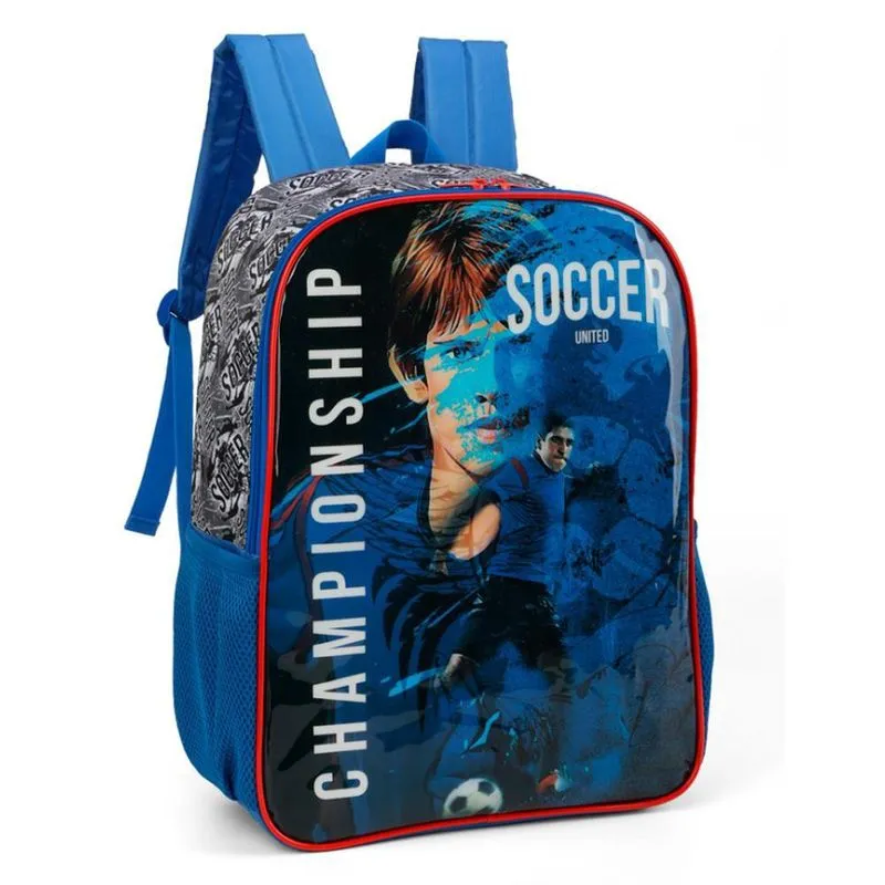 Mochila Futebol Championship Azul - Luxcel 40x30x14cm