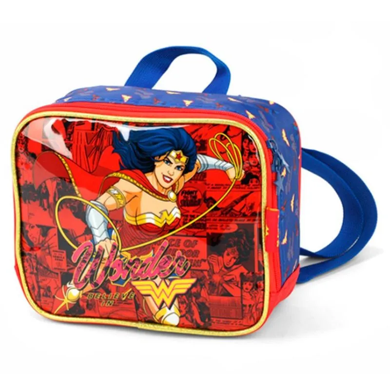Lancheira Térmica Escolar Wonder Woman Vermelha 18x23x8cm