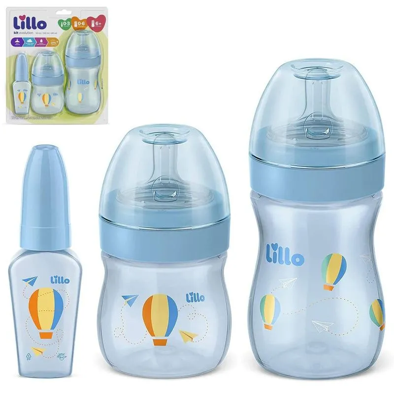 Kit 3 Mamadeira Lillo Evolution Menino Azul 50/150/240ml 0+m
