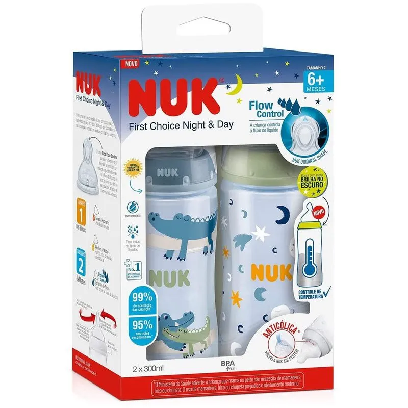 Presente Chá Bebê Kit 2 Mamadeira Nuk Azul Menino 300ml 6+